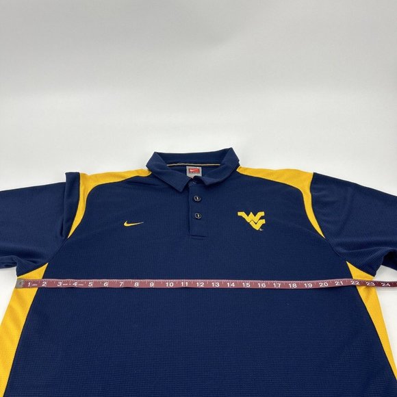 West Virginia Mountaineers Shirt Mens L Blue Nike Team Short Sleeve Polo Fit Dry - Picture 10 of 11